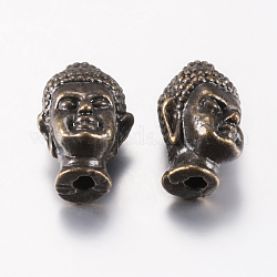 Perles en alliage de style tibétain, tête de bouddha, bronze antique, 13x9x8.5mm, Trou: 1.5mm