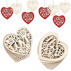 Ornamenti in legno, con spago di iuta, per la decorazione domestica del regalo del partito, cuore con la parola, Burlywood, 75~80.5x80x2.5mm, 10 pc / set, 1 ° stile / set, 2grupi / borsa