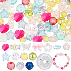 Sunnyclue bricolage kit de fabrication de bracelet extensible perlé mignon, Y compris fleur et étoile et nœud papillon et coeur et papillon et perles acryliques de bonbons, fil élastique, colorées, 12x12.5x6mm, Trou: 2.5mm, perles: 150 pcs / sac