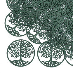 Pendentifs de filigrane en 430 acier inoxydable, peint à la bombe, embellissements en métal gravé, plat et circulaire avec arbre de vie, verte, 35x0.3mm, Trou: 1.6mm