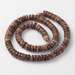 Filamentos de cuentas de coco rondelle cáscara natural, coco marrón, 8x2.5~5mm, agujero: 1 mm, aproximamente 107 pcs / cadena, 16.1 pulgada