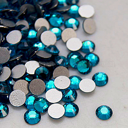 Perle en verre de dos plat, Grade a, dos plaqué, facette, demi-rond, zircon bleu, 3.8~4mm, environ 1440 pcs / sachet 