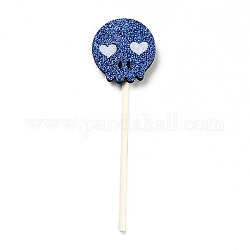 Fieltro tela y papel calavera pastel insertar tarjeta decoración, con palo de bambú, para la decoración de pasteles de halloween, azul, 103mm