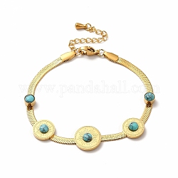 Placage ionique (ip) 304 bracelets de perles de turquoise synthétique en acier inoxydable, bracelets de chaîne de serpent pour les femmes, or, 6-1/2 pouce (16.5 cm)