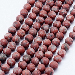 Fili di perle di diaspro / kiwi di sesamo naturale, smerigliato, tondo, 7.5~8mm, Foro: 1 mm, circa 48pcs/filo, 14.9 pollice (38 cm)