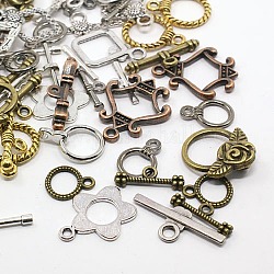 Tibetan Style Toggle Clasps, Mixed Shape, Mixed Color, Toggle: 12~29x9~24x1~4mm, Hole: 1~2mm, Bar: 11~32x5~10x1.5~5mm, hole: 1~4mm.