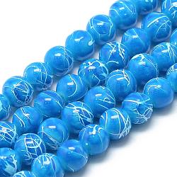 Chapelets de perles en verre d'effilage, cuisson peint, teinte, ronde, Dodger bleu, 6~6.5mm, Trou: 1.5mm, Environ 145 pcs/chapelet, 31.8 pouce