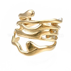 304 Stainless Steel Wave Open Cuff Ring, Chunky Hollow Ring for Women, Golden, US Size 7(17.3mm)