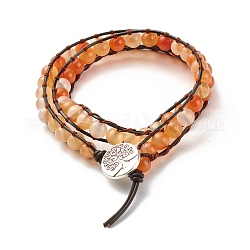 Runde Perlen aus natürlichem Karneol 2 rohes Wickelarmband, Baum des Lebens Charm Leder Wickelarmband für Mädchen Frauen, 16-1/2 Zoll (42 cm)
