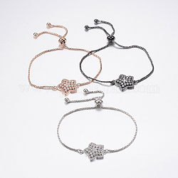 Bracelets bolo extensibles en laiton avec zircon cubique de micro pavé, Bracelets coulissants, avec des chaînes de boîte en laiton, étoiles du nord, couleur mixte, 10-1/4 pouce (260 mm)