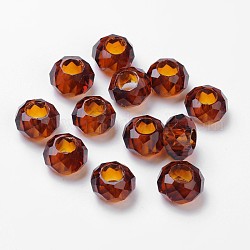 Perles européennes en verre, Perles avec un grand trou   , pas de noyau métallique, facettes rondelle, chocolat, environ 14 mm de diamètre, épaisseur de 8mm, Trou: 5mm