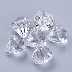 透明なアクリルパーツ  多面カット  ダイヤモンド  透明  15x15mm  穴：2mm  約370個/500g