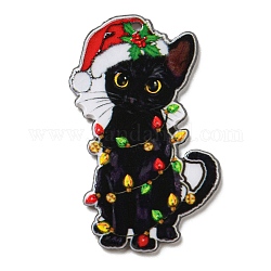 Акриловые подвески на рождественскую тематику, звериный стиль, форма кошки, 46x26x2.5 мм, отверстие : 1.8 мм