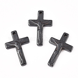合成磁気無しヘマタイトペンダント  イースターのために  グレードA  十字架クロス  ブラック  34x22x4.5mm  穴：2mm