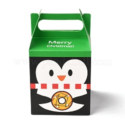 Рождественские тематические бумажные складные подарочные коробки, с ручкой, на подарки конфеты упаковка печенья, рисунок пингвина, 8.5x8.5x14.5 см