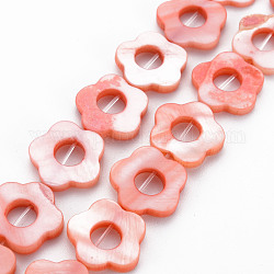 Perles de coquille d'eau douce cadres brins, teinte, fleur, rose, 14.5~15x15~16x2.5mm, Trou: 1mm, Environ 23 pcs/chapelet, 13.19 pouce (35 cm)