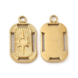 Ion Plating(IP) 304 Stainless Steel Pendant Cabochon Settings, Rectangle with Sun Pattern, Real 14K Gold Plated, Tray: 3mm, 23x12x2mm, Hole: 2.5mm