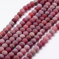 Chapelets de perles en agate mate naturelle, ronde, teints et chauffée, rouge, 8mm, Trou: 1mm, Environ 48 pcs/chapelet, 14.5 pouce