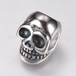 304 Stainless Steel Beads, Skull, Antique Silver, 14.5x10x10mm, Hole: 5.5mm