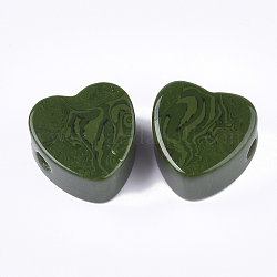 Perline di resina, gemstone imitato, cuore, verde oliva, 17x17.5x10mm, Foro: 3 mm