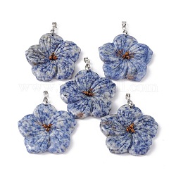 Натуральные синие пятна яшмы большие кулоны, прелести персикового цветка, с держателями кулонов  из сплава с платиновым покрытием, 57x48x9 мм, отверстие : 6x4 мм