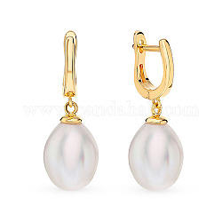 925 créoles pendantes en argent sterling pour femmes, avec perle d'imitation en plastique en forme de larme, blanc, 35x10mm