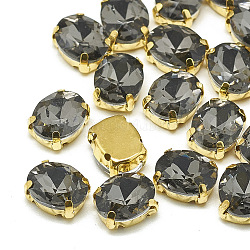 Cose en el rhinestone, Enlaces multifilares, Diamantes de imitación de cristal, con ajustes de puntas de latón, accesorios de prendas de vestir, facetados, oval, dorado, diamante negro, 14x10x6.5mm, agujero: 1 mm
