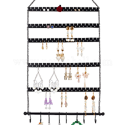 Organizzatore di orecchini da parete in ferro, porta orecchini pendenti, 6 design a strati e 12 ganci, per orecchini, collane e anelli, rettangolo, elettroforesi nera, 49x26.5x1.2cm