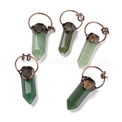 Natural Green Aventurine Big Pendants, with Red Copper Tone Tin Findings, Lead & Nickel & Cadmium Free, Bullet, 53~73x24~33x17~26mm