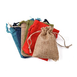 Sacs en polyester imitation toile de jute sacs à cordon, pour noël, fête de mariage et emballage de bricolage, couleur mixte, 9x7 cm