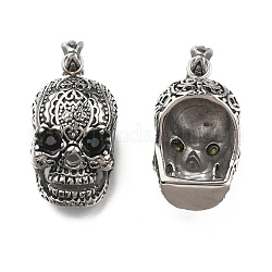 Bijoux d'halloween rétro pour hommes 304 pendentifs gros crâne en acier inoxydable, avec des strass, argent antique, 50x23x26mm, Trou: 9x5mm
