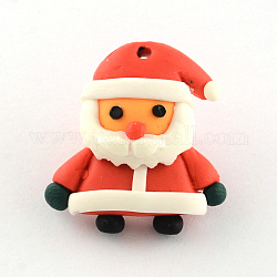 Handmade Fimo Anhänger, Weihnachten, Weihnachtsmann, rot, 24x22x8 mm, Bohrung: 1 mm