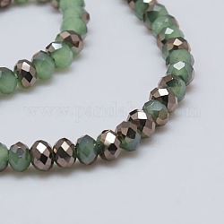 Electroplate Imitation Jade Glass Bead Strands, Half Black Plated, Faceted, Rondelle, DarkSea Green, 6x4mm, Hole: 1mm, about 95pcs/strand, 18.5inch