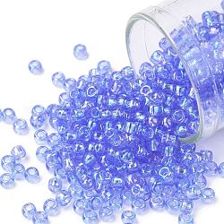 Toho perles de rocaille rondes, Perles de rocaille japonais, (168) saphir clair ab transparent, 8/0, 3mm, Trou: 1mm, environ 10000 pcs / livre