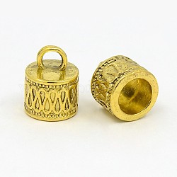 Tibetan Style Cord Ends, Column, Antique Golden, Cadmium Free & Nickel Free & Lead Free, 14.5x11mm, Hole: 4mm, Inner Diameter: 7.5mm
