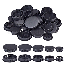 AHADEMAKER 50Pcs 5 Style Plastic Hole Plugs, Snap in Flush Type Hole Plugs, Post Pipe Insert End Caps, for Furniture Fencing, Flat Round, Black, 29~54x11mm, 10pcs/style