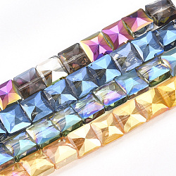 Electroplate Glass Beads Strands, Faceted, Square, Mixed Color, 8x8x5.5mm, Hole: 1mm, about 80pcs/strand, 25.1 inch