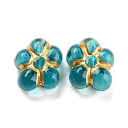 Plating Transparent Acrylic Beads, Golden Metal Enlaced, Flower, Medium Turquoise, 14.5x13.5x7mm, Hole: 1.8mm, about 495pcs/500g