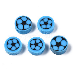 Abalorios de arcilla polimérica hechos a mano, Para suministros de manualidades de joyería diy, plano y redondo, azul dodger, 9.5x4.5mm, agujero: 1.8 mm