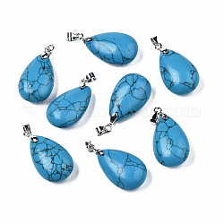 Synthetic Turquoise Pendants, with Alloy Findings, teardrop, Platinum, 23~24x14x8mm, Hole: 4x5mm