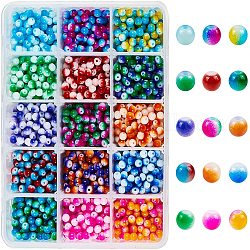 Spruzzare perle di resina dipinte, tondo, Two Tone, tinto, colore misto, 4.5x4mm, Foro: 1 mm, 15 colori, 120 pz / colore, 1800pcs/scatola