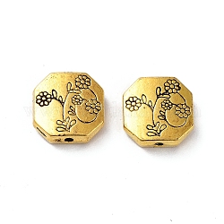 Perline in lega stile tibetano,  cadmio& piombo libero, esagono con fiore, oro antico, 11x11x3.5mm, Foro: 1.4 mm
