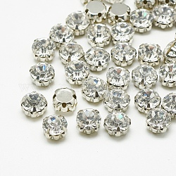 Sew on Rhinestone, Glass Rhinestone, Montee Beads, with Brass Prong Settings, Garments Accessories, Flat Round, Platinum, Crystal, 8x6mm, Hole: 1mm, about 144pcs/gross