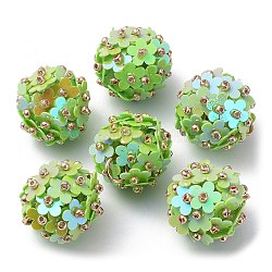 Paillette en plastique pvc avec pendentifs en perles de graines de verre, avec boucles en fer, breloques de fleurs, vert jaune, 18x17mm, Trou: 4.3mm