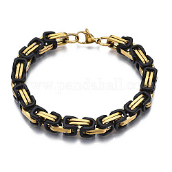 Ion Plating(IP) Two Tone 201 Stainless Steel Byzantine Chain Bracelet for Men Women, Real 18K Gold Plated, Black, 8-1/2 inch(21.5cm)
