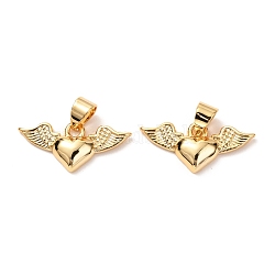 Brass Charms, Long-Lasting Plated, Heart with Wing, Real 18K Gold Plated, 9.5x20.5x3mm, Hole: 3.5x4.5mm