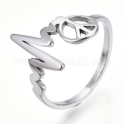 304 mors de coeur en acier inoxydable avec anneau ajustable signe de paix, bague large bande pour femme, couleur inoxydable, nous taille 6 1/4 (16.7mm)