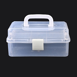 Caja de almacenamiento de plástico pp portátil rectangular, con bandeja plegable de 3 nivel, organizador de herramientas contenedor abatible con asa, blanco, 15.5x28x12.5 cm