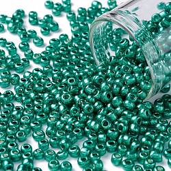 8/0 perles de rocaille en verre, style de couleurs métalliques, ronde, turquoise foncé, 8/0, 3mm, Trou: 1mm, environ 2222 pcs/100 g