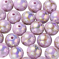 Placage uv perles acryliques irisées arc-en-ciel, drawbench, ronde, Prune, 15.5x15mm, Trou: 2.7mm